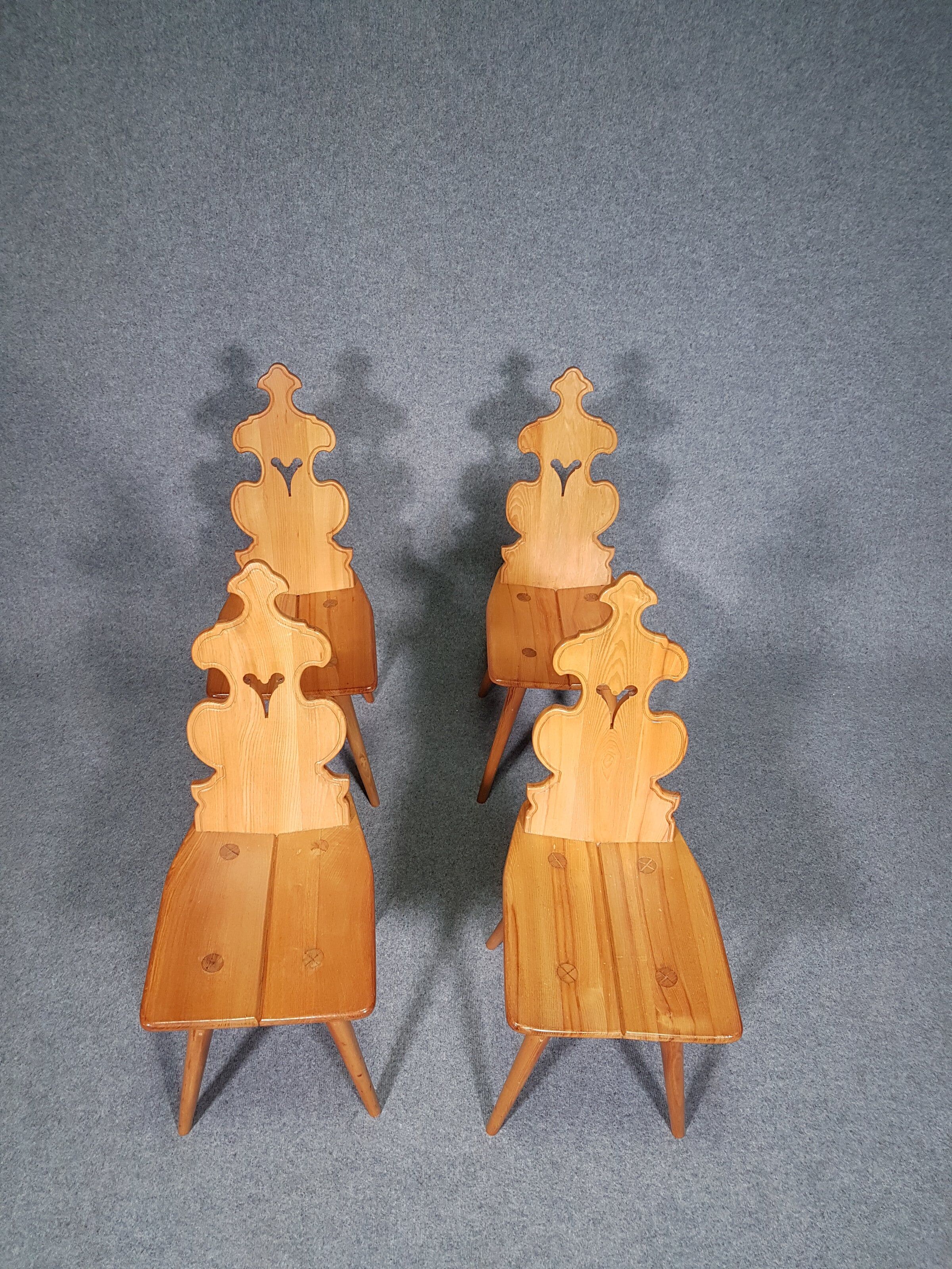 Vintage mid-century brutalist style design Tiroler chair set of 4