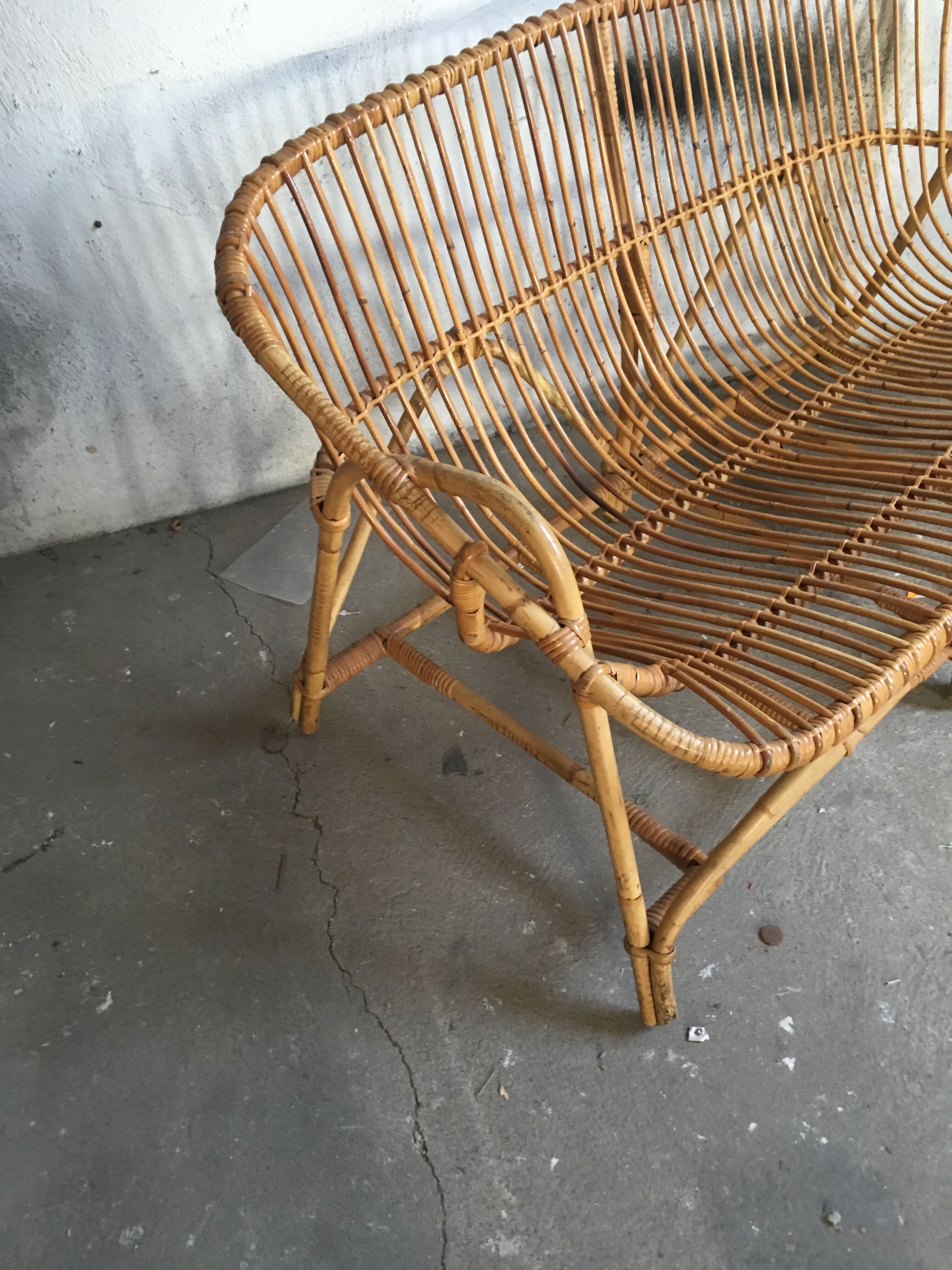 Sofa bench vintage rattan