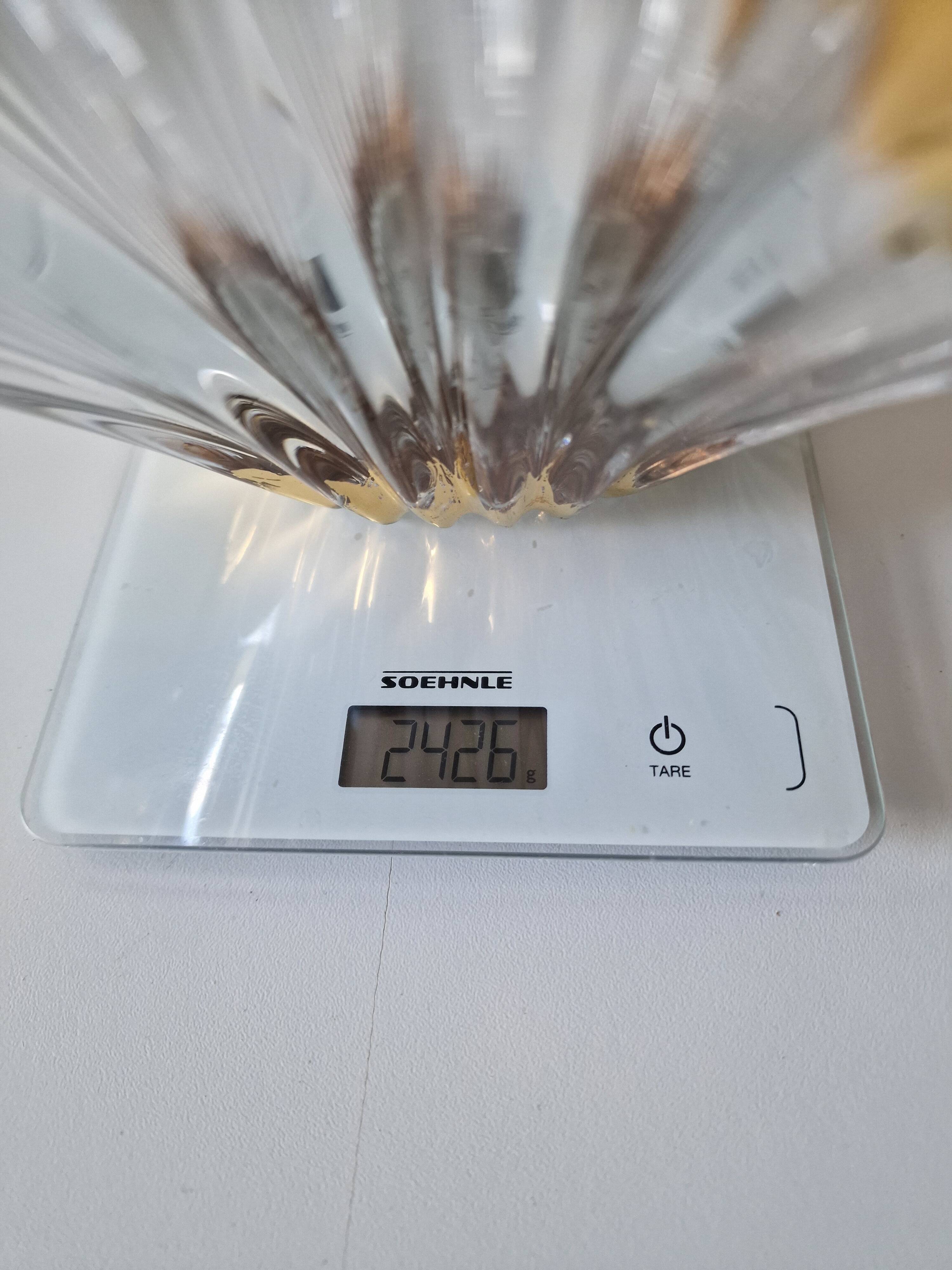 Large vintage crystal bowl from BAYEL with golden tips.