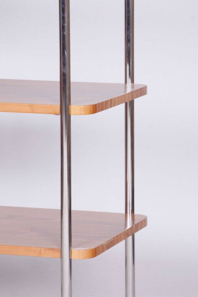 Czech Bauhaus Walnut and Chrome-Plated Steel Etagere attributed to Kovona, 1940s