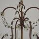 French Vintage 4 Light Metal Cage Chandelier with White Murano Drops and Beads