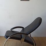 Chromed leather armchair, chaise longue from the 1970s.