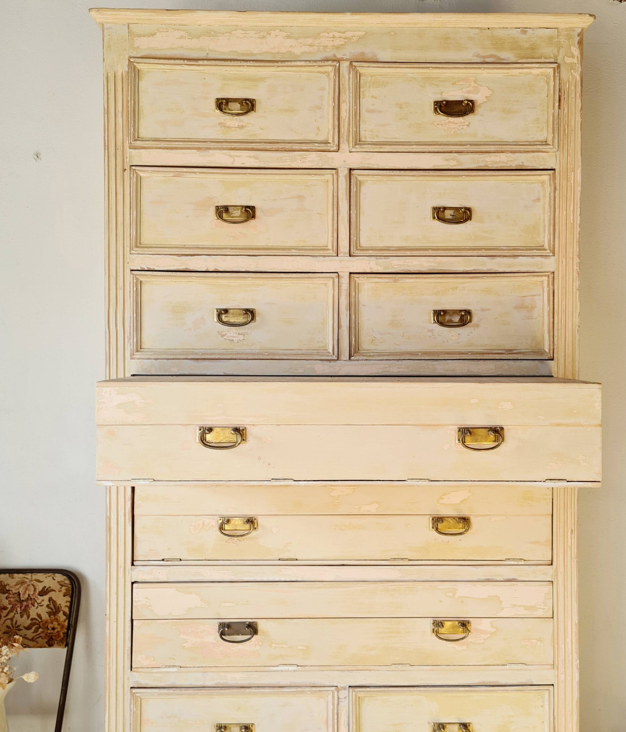 Craft furniture haberdashery - tall patinated chest of drawers - XXL chest of drawers