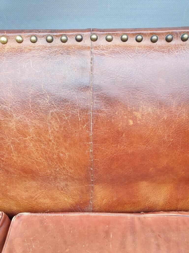 Vintage studded leather club sofa 50/60