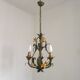 French Vintage 3 Light Cage Chandelier Hand Painted Floral Design