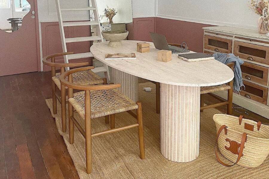Calypso Oval Dining Table - Natural Travertine