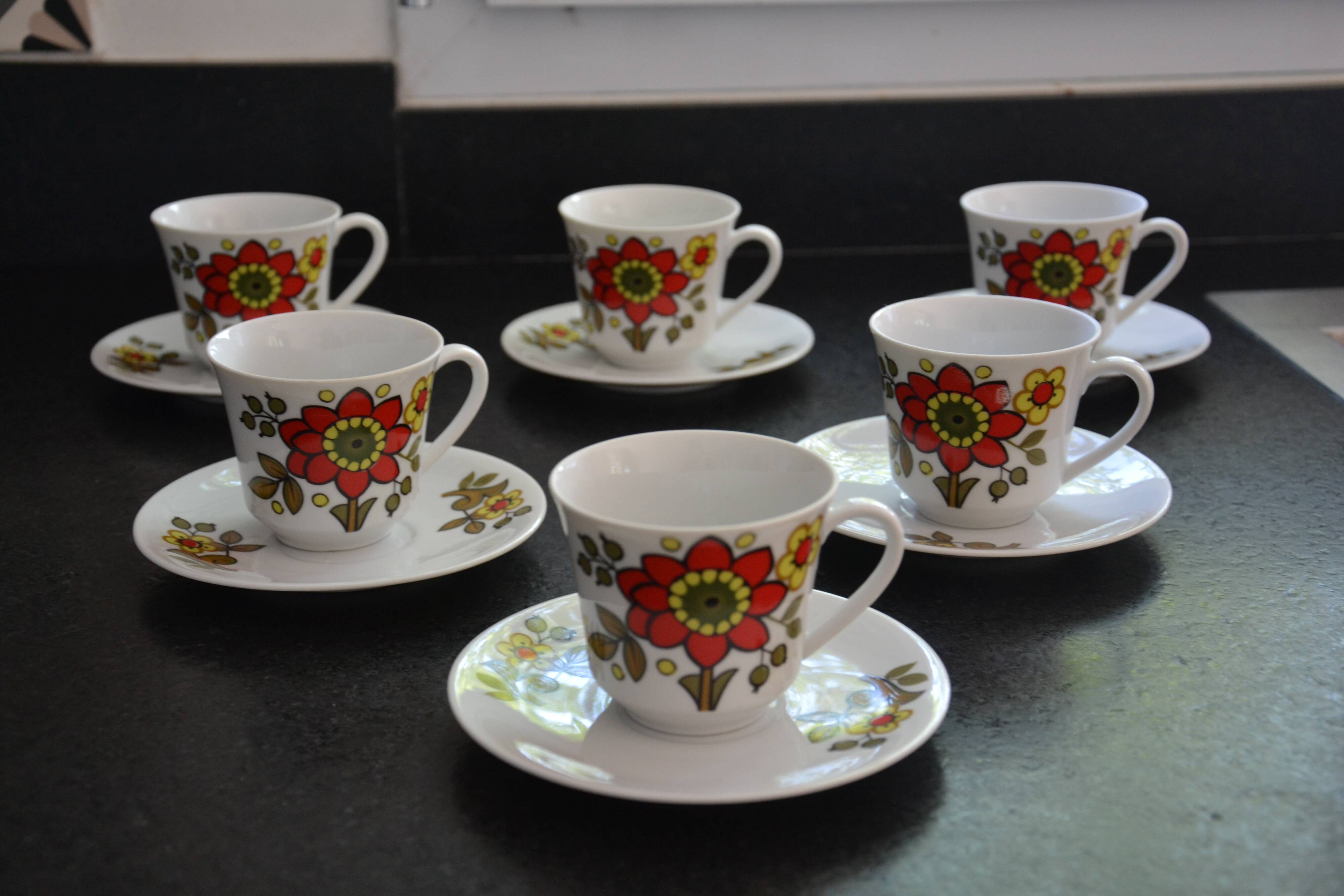 6 floral cups and saucers Bavaria West Germany