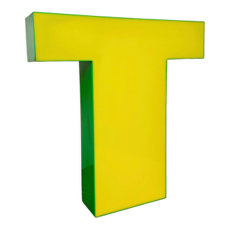 Vintage Yellow Illuminated Letter T , 1970s