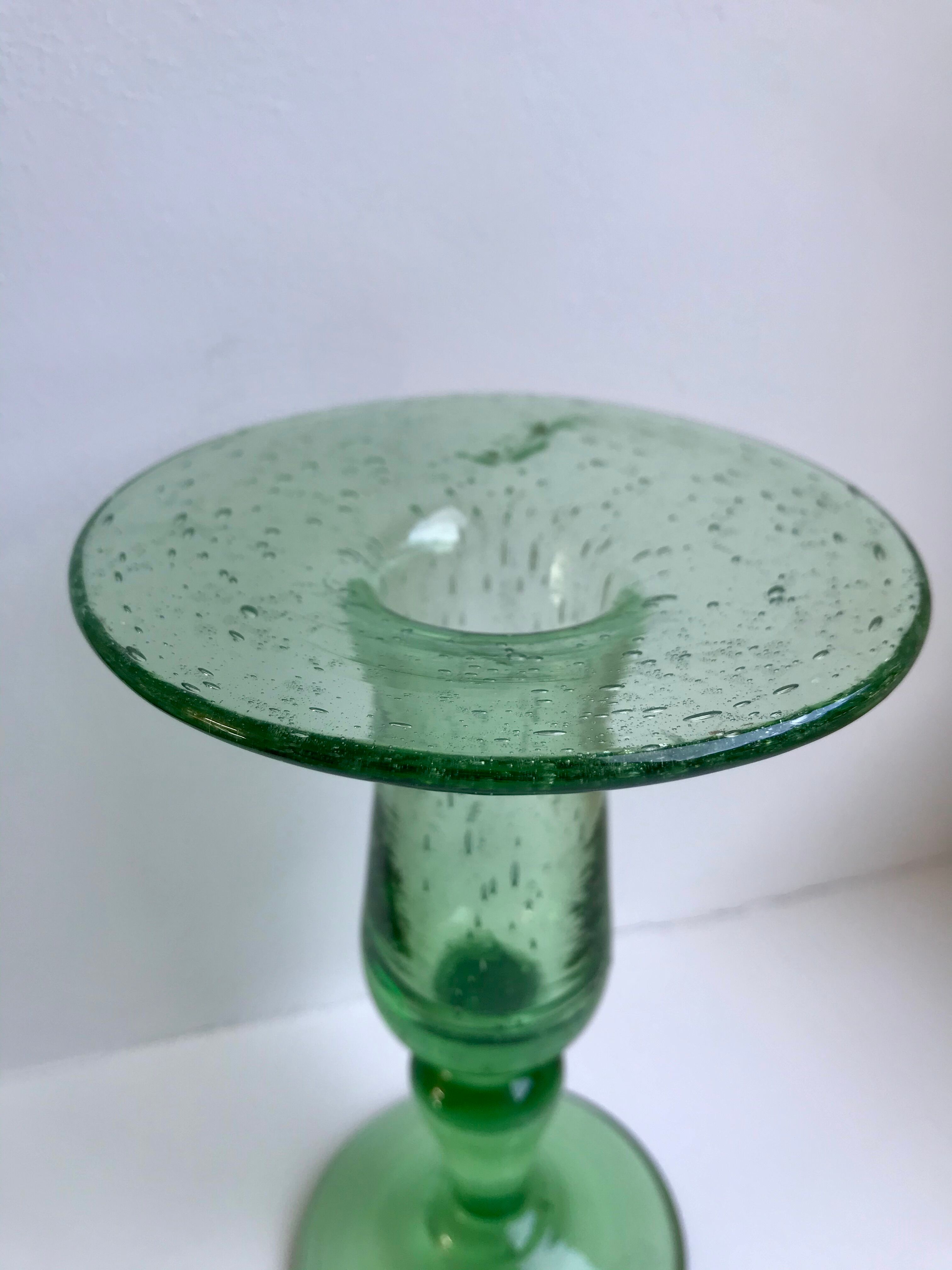 Biot bubble glass candle holder signed green years 60-70