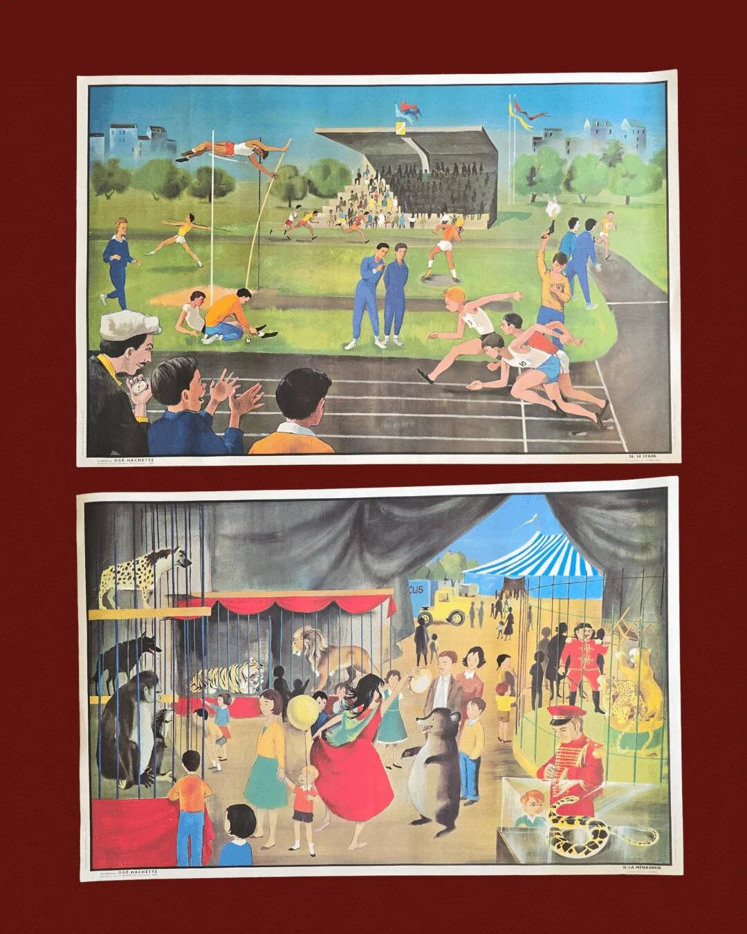 Old school poster Ogé-Hachette The Stadium & The Menagerie – 1960s