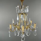 Lustre En Laiton Et Cristal, XXe Siècle