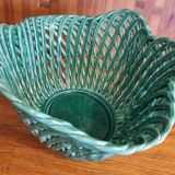 Vintage pot cover in woven slip green basket