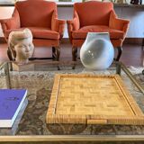 Hollywood regency bamboo and wicker tray, Italy 1970s