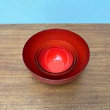 Modern mid-century red enamel bowl sets by Kaj Franck for Finel, Finland, 1960s, set of 4.