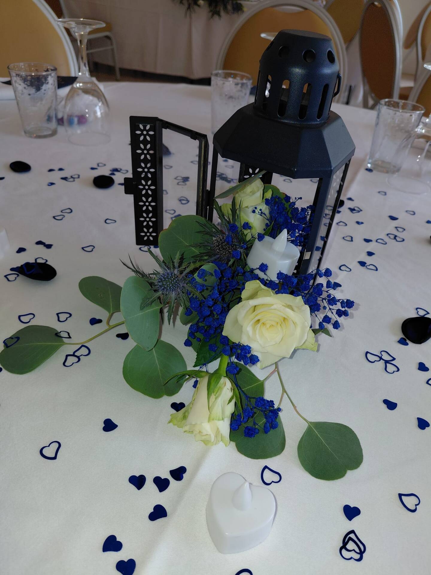 Navy blue metal candle lantern