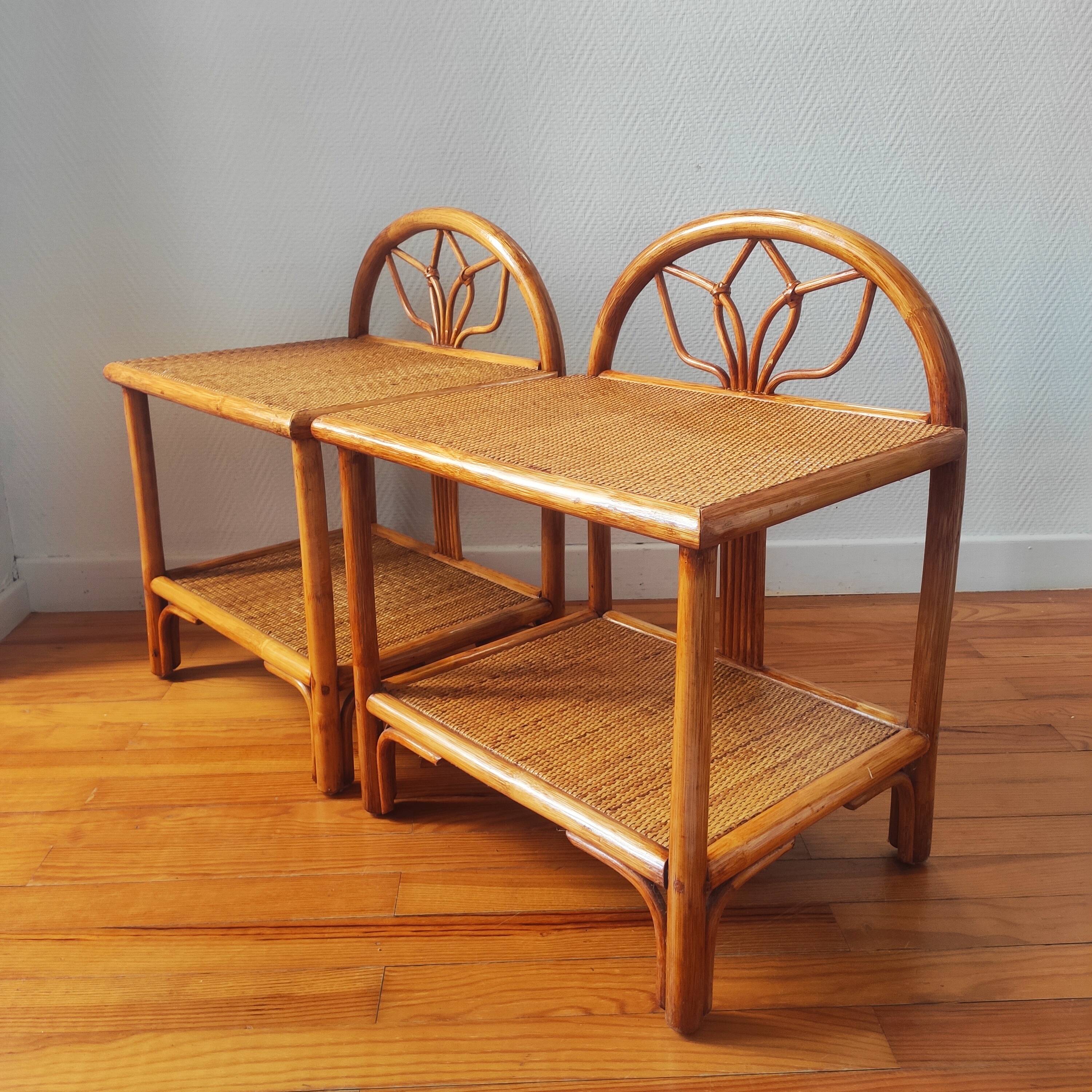 Pair of vintage rattan bedside tables - side tables
