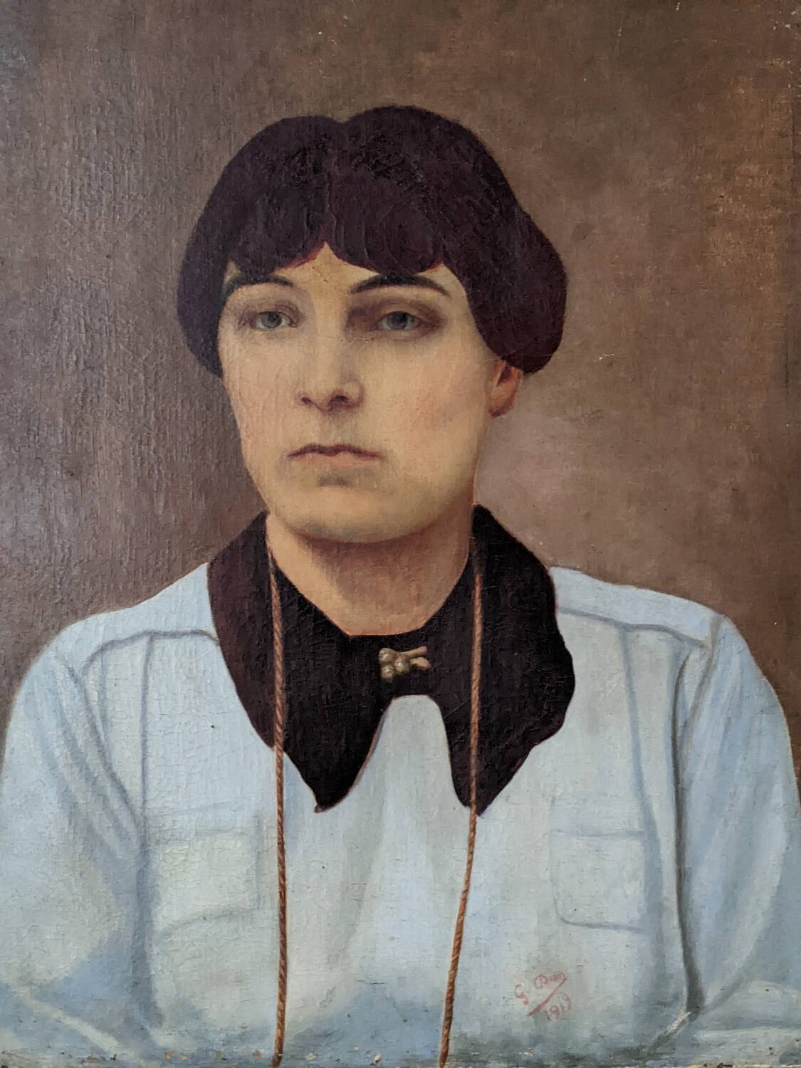 Antique painting, portrait, oil on canvas, bohemian country decor