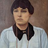 Antique painting, portrait, oil on canvas, bohemian country decor