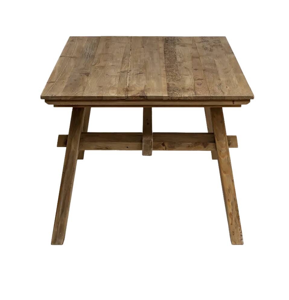 Dining table in natural wood, 220 x 100 x 77 cm, recycled pine.