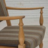 1970s, pair of Scandinavian armchairs, furniture wool, solid oak wood.