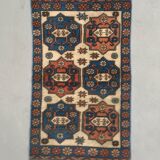 Vintage Turkish Kazak Rug Oriental 135x81 cm Tribal Small Carpet, Red and Blue