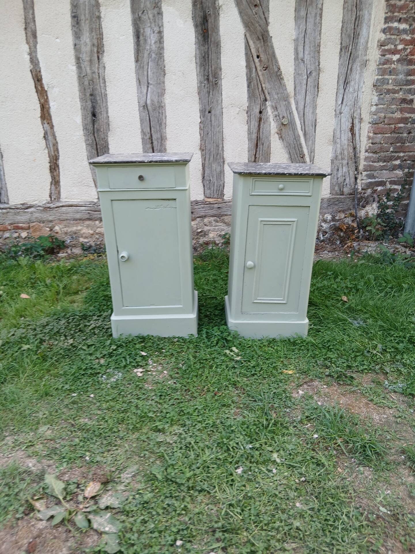 Pairs of bedside tables in Louis Philippe style, Luxembourg green.