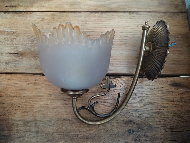 Wall lamp base brass tulip glass polished relief flowers