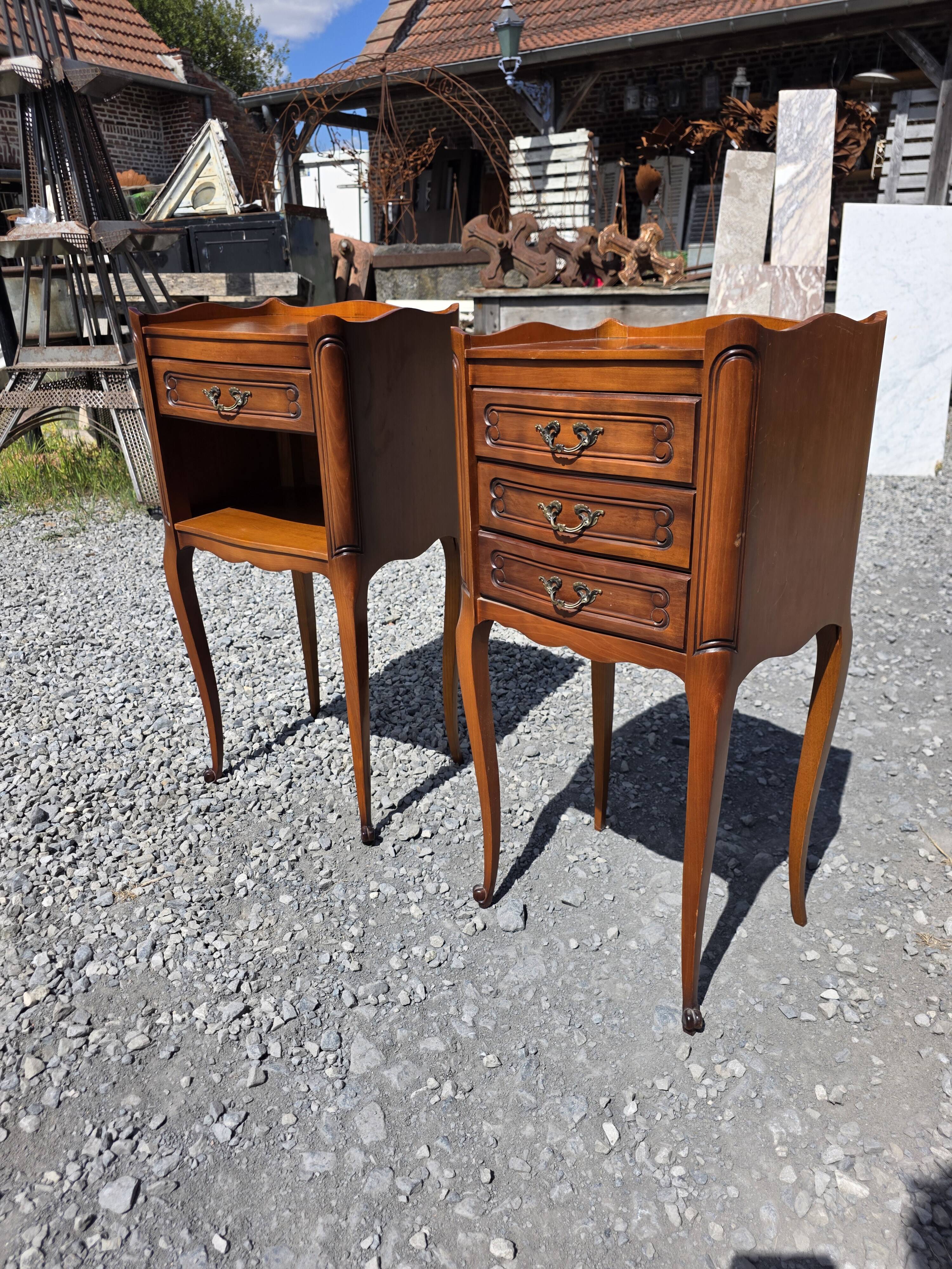Pair of Louis XV style bedside tables in cherry wood.