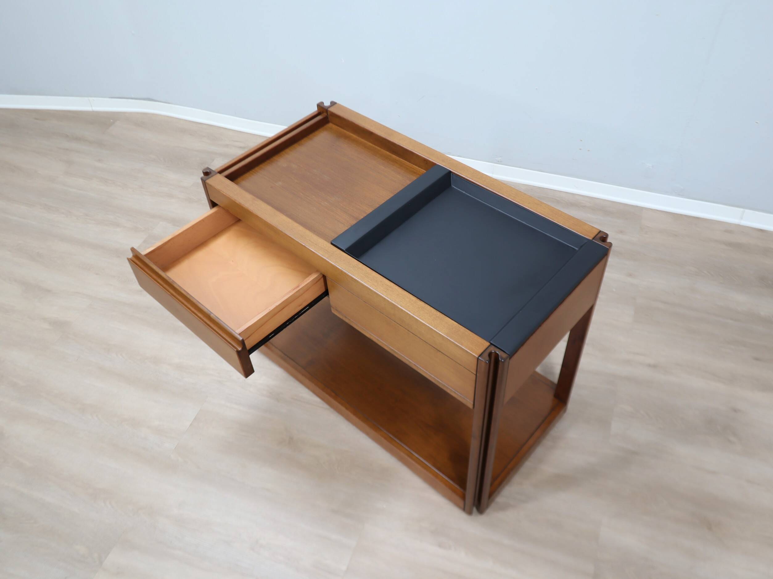 Angelo Mangiarotti for Molteni 4D Series solid wood Bar Cart 1970s