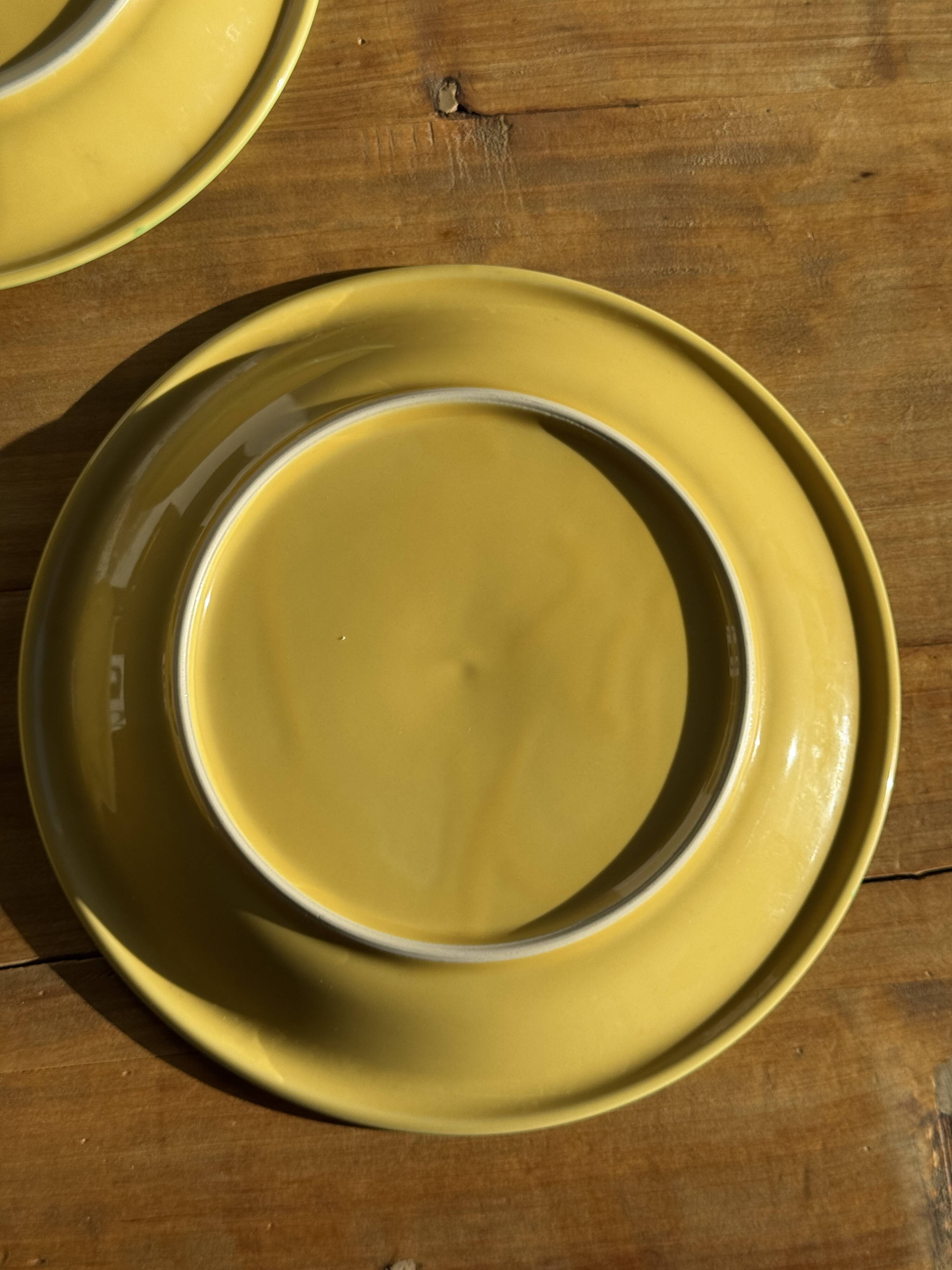 Set of 3 large flat green Italian plates D28.5