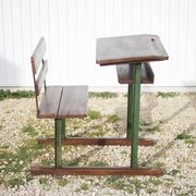 Vintage desk, wooden and metal children's desk, school desk