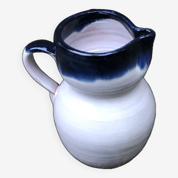 1969 Pottery pot pitcher 15cm handmade and painted Vintage old style Earth glass water and milk