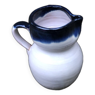 1969 Pottery pot pitcher 15cm handmade and painted Vintage old style Earth glass water and milk