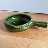 Olive green glazed terracotta fondue pot