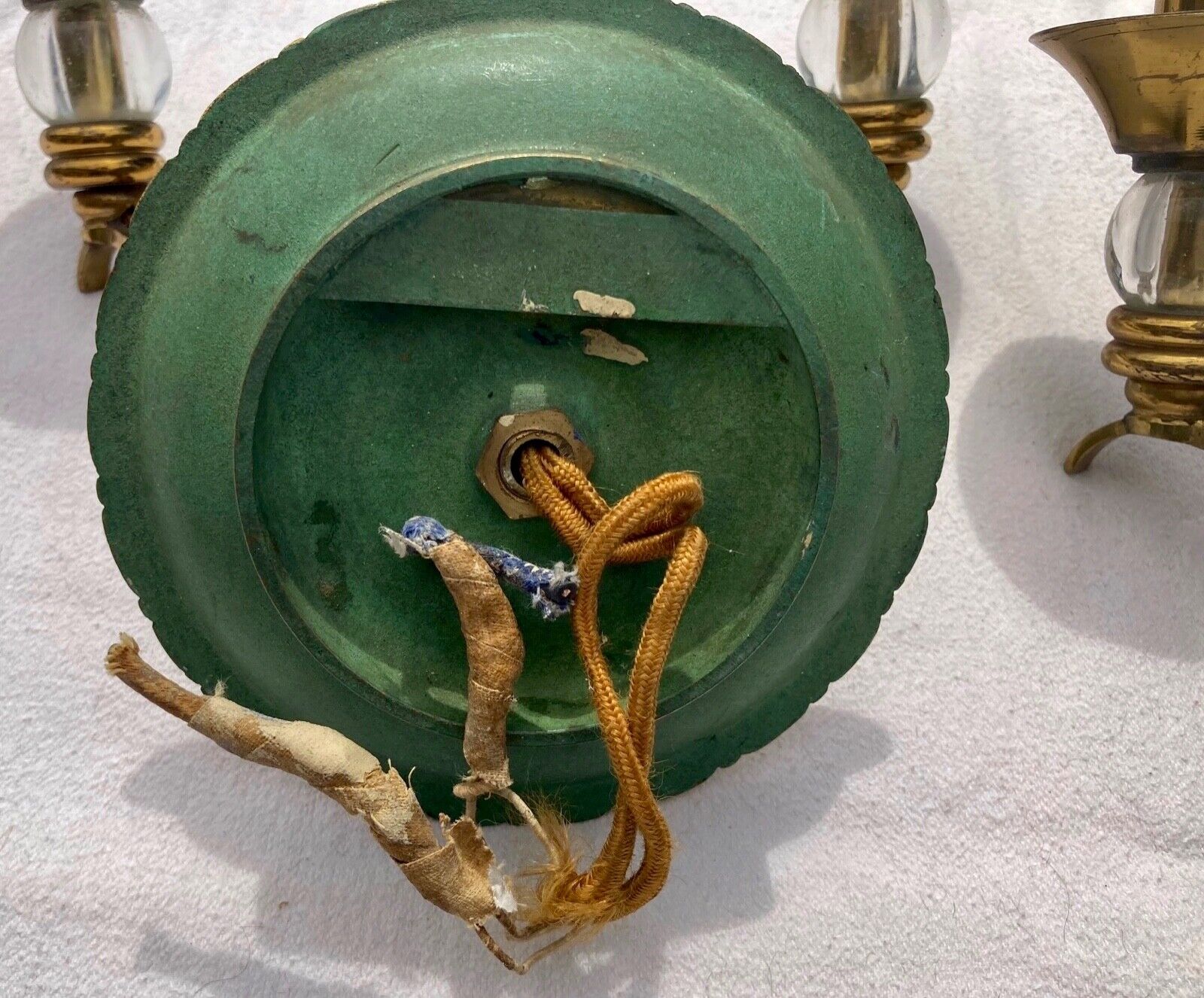 Pair of modernist bronze sconces & vintage crystal balls