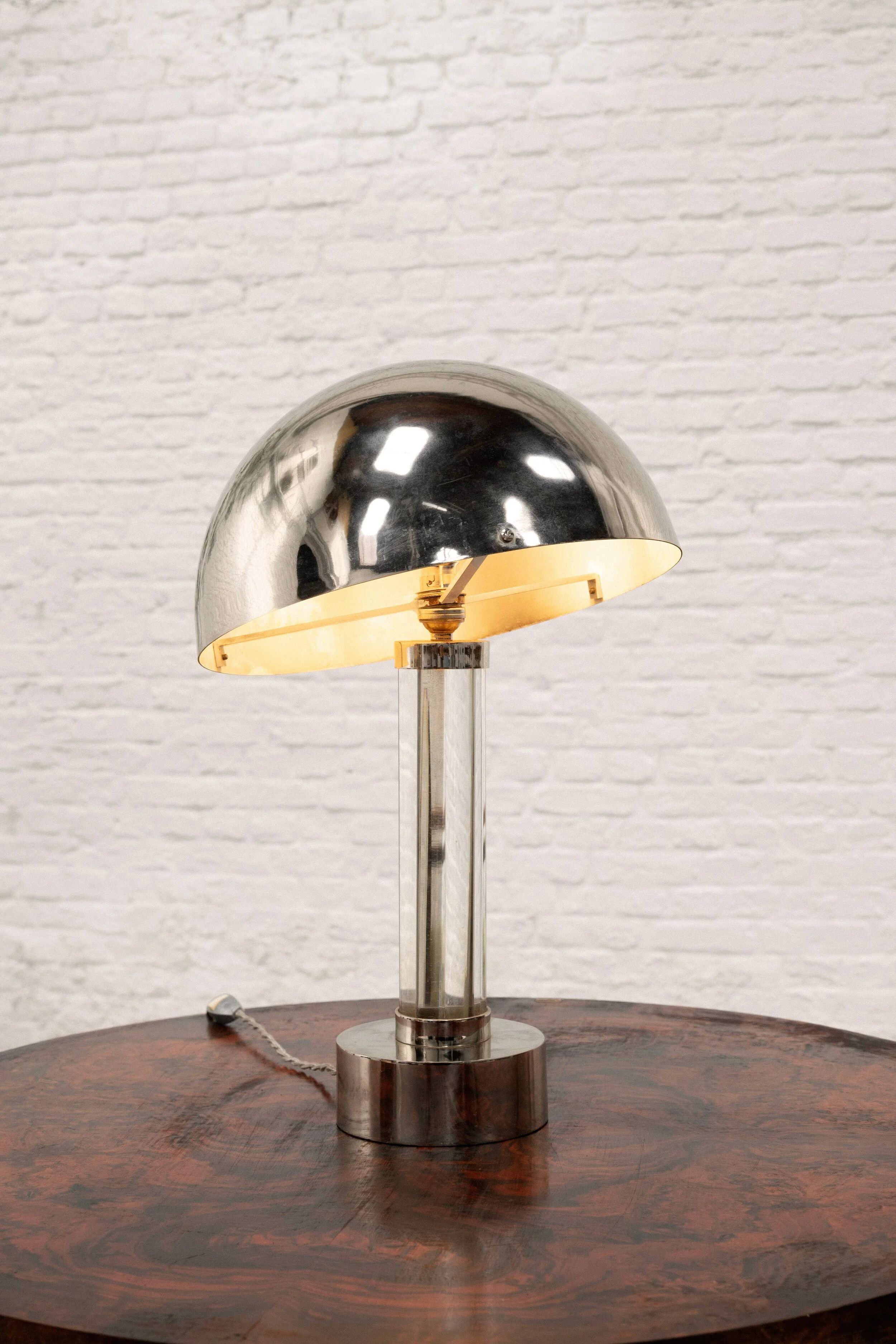 French modernist nickel-plated table lamp attributed to Jacques Adnet, 1940s
