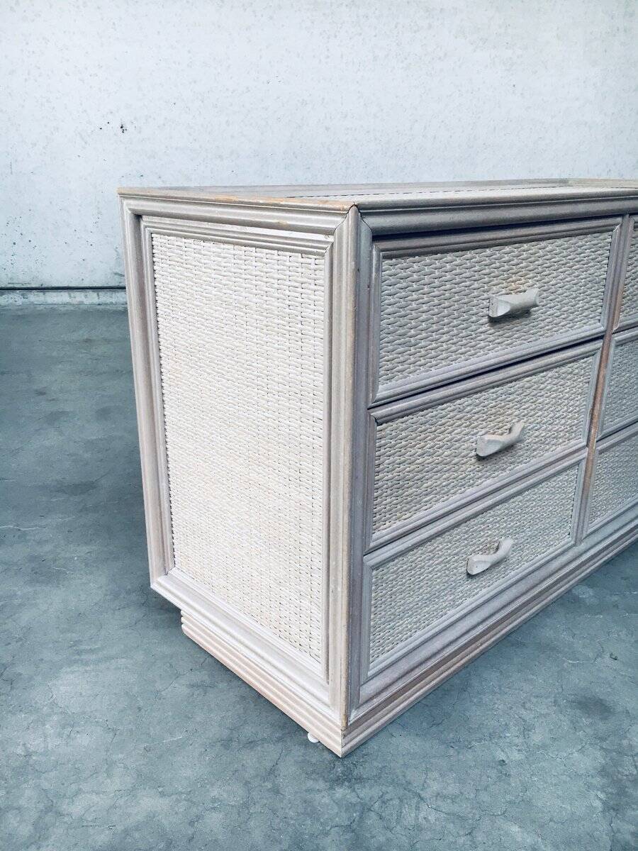 Washed Rattan Chest of Drawers, 1980s