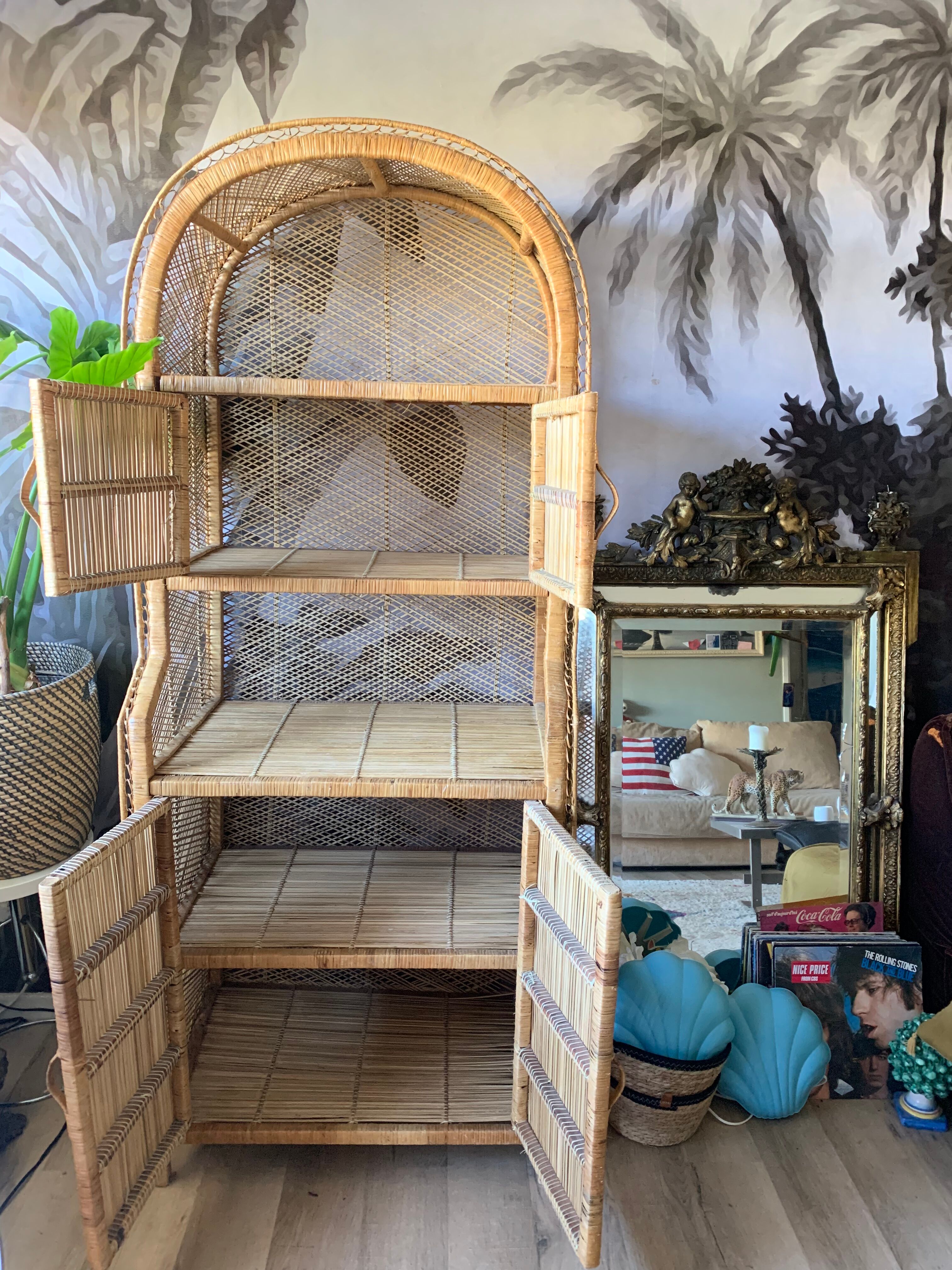 Vintage rattan bookcase