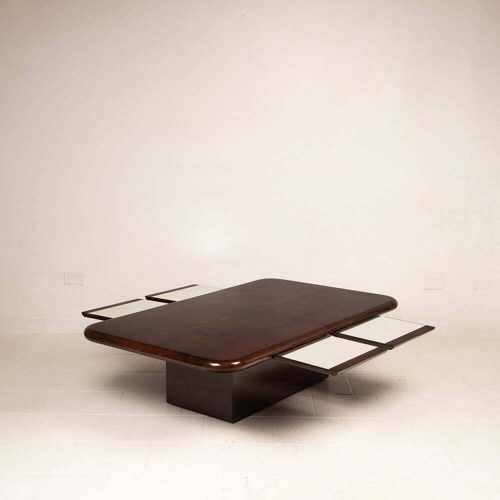Coffee table model 2315 in parchment and mirrors by Giorgio Tura for Tura, 1980