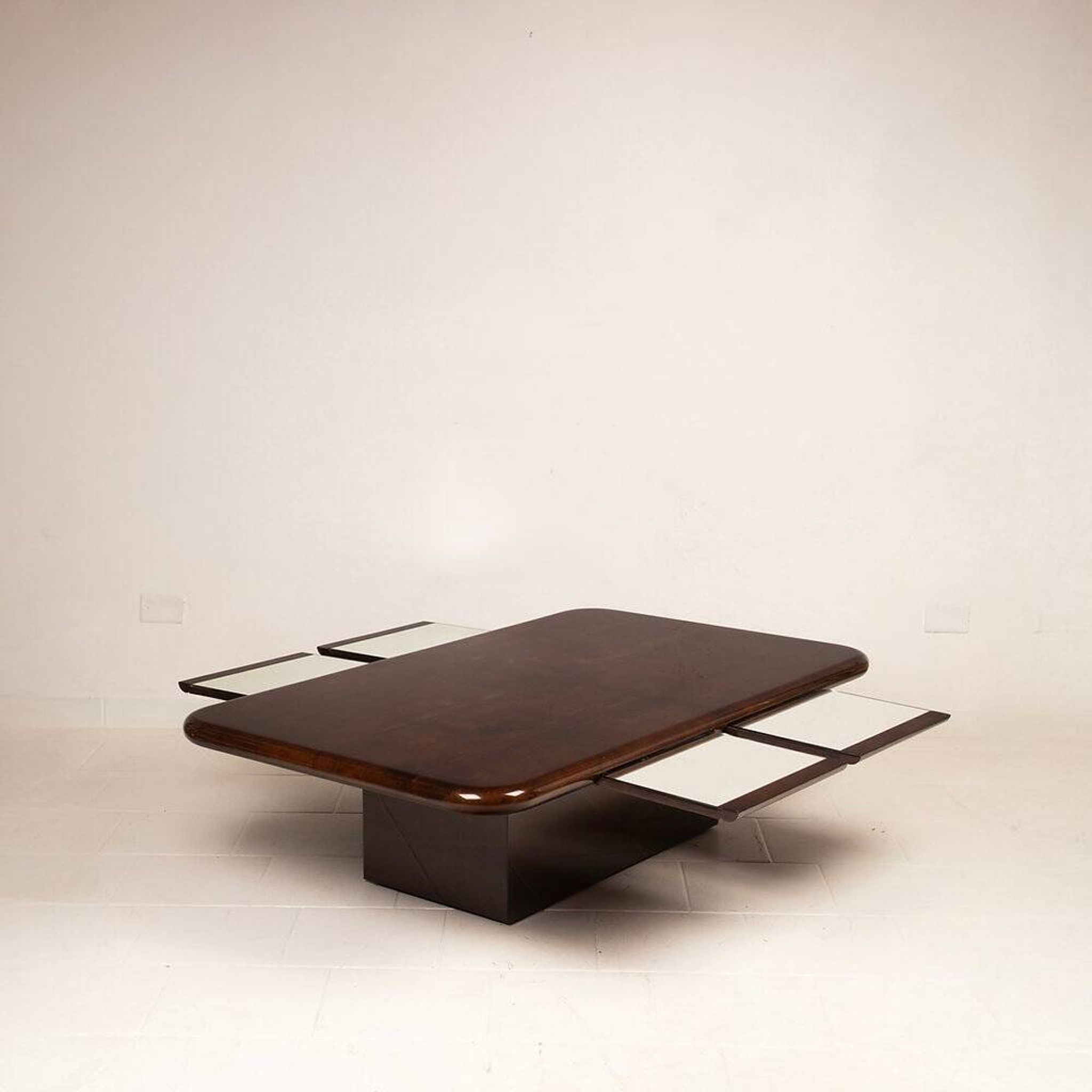 Coffee table model 2315 in parchment and mirrors by Giorgio Tura for Tura, 1980