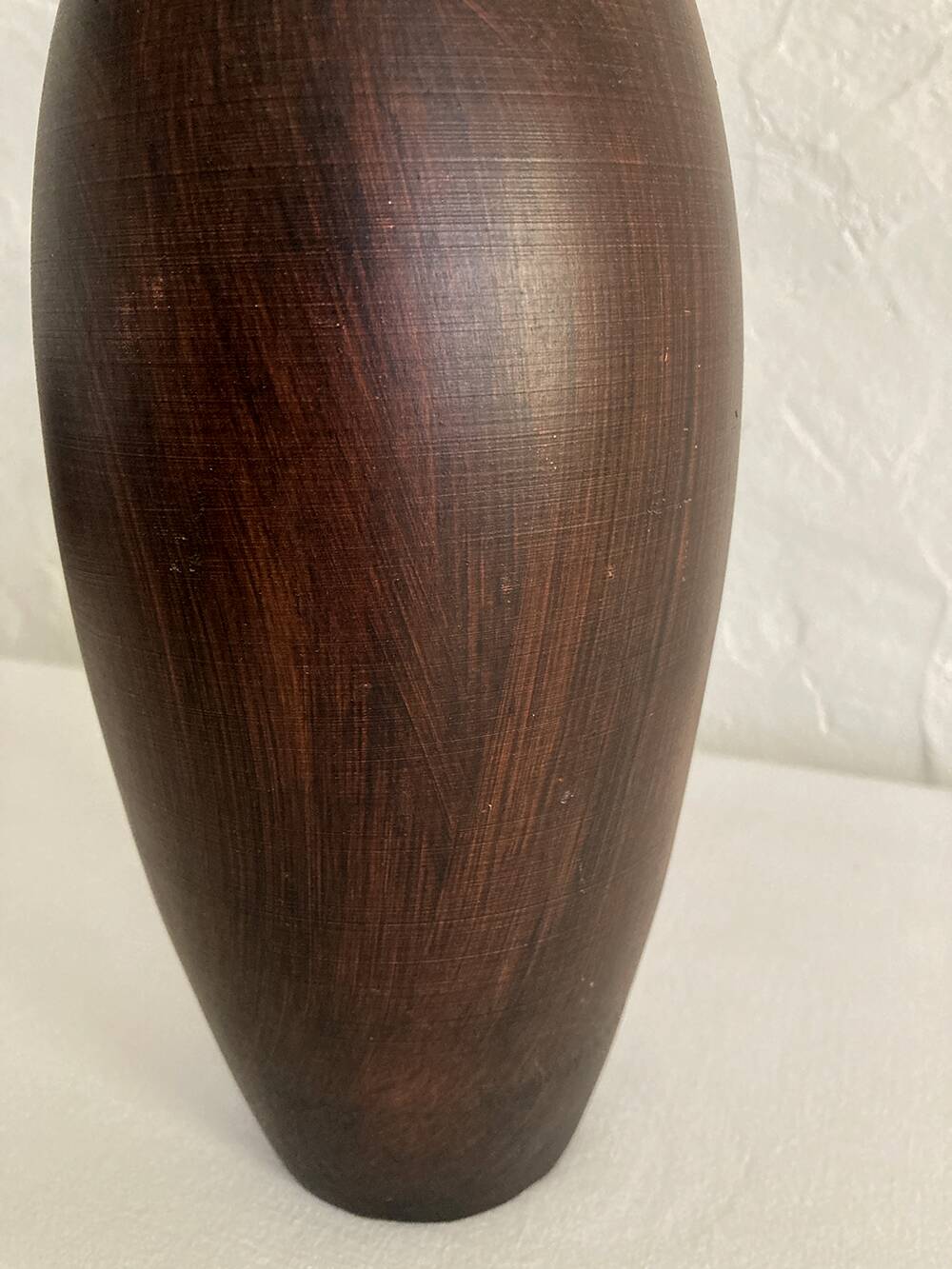 Ceramic vase painted brown (wood effect), elongated model