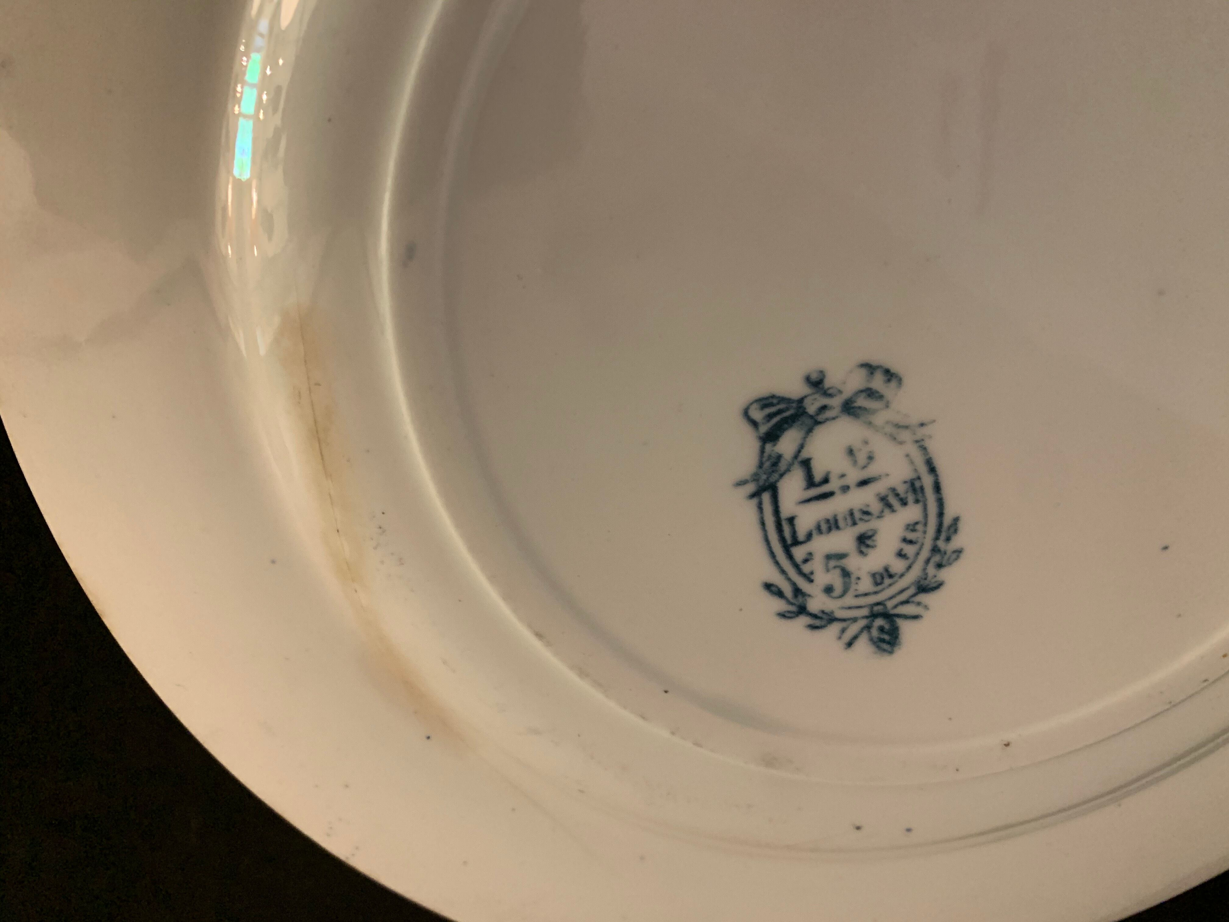 10 old blue flat plates Terre de Fer Léon Graves model Louis XVI, twentieth century