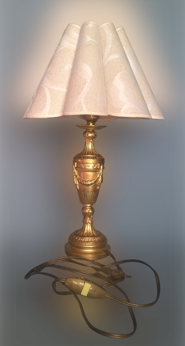 Louis XVI style bougeoir late 19th century gold metal transformed into lamp foot- with embroidered day offal