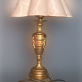 Louis XVI style bougeoir late 19th century gold metal transformed into lamp foot- with embroidered day offal