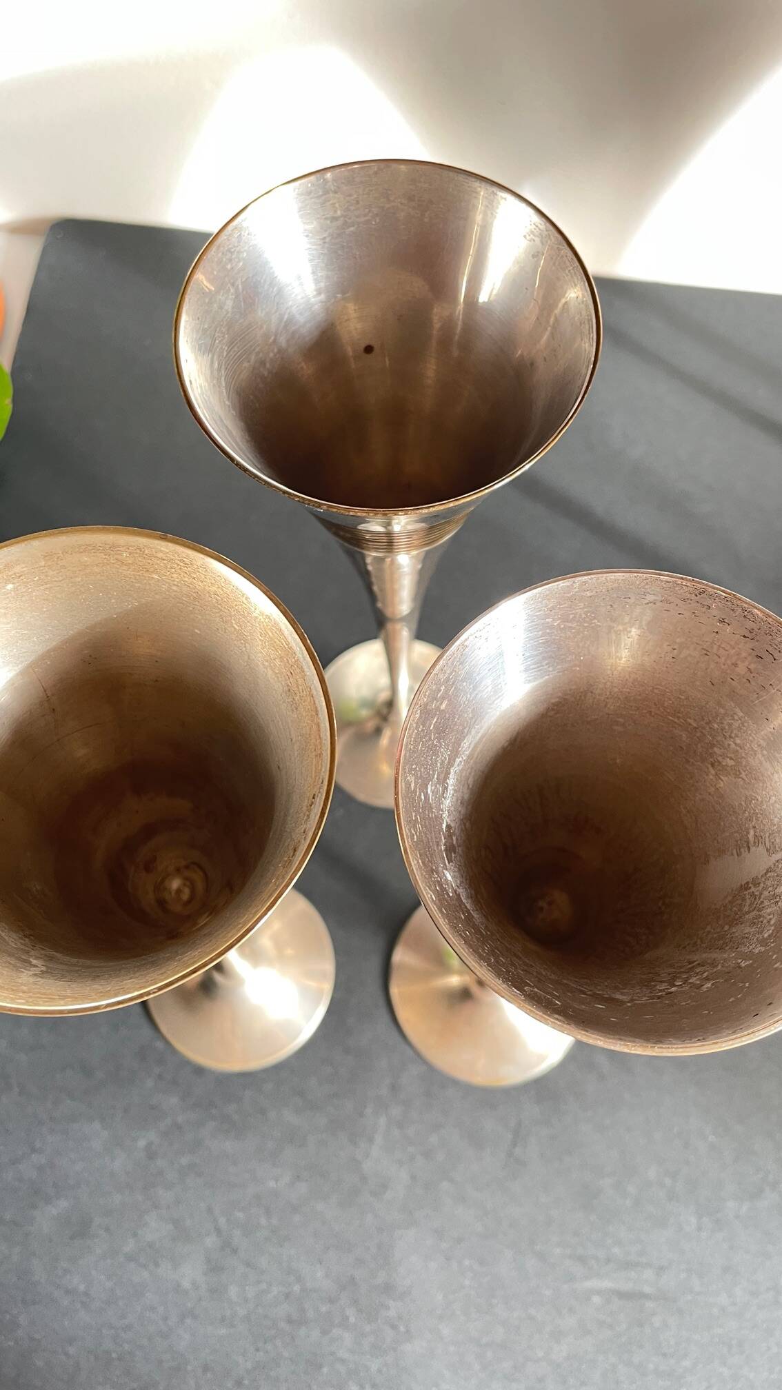 6 Vintage Silver-Plated Brass Champagne Flutes