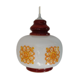 Suspension opaline blanche décor orange années  70