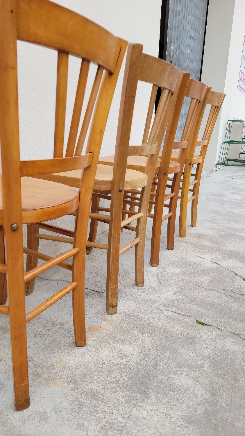 Series of 4 chairs of bistrot restaurant old 1950