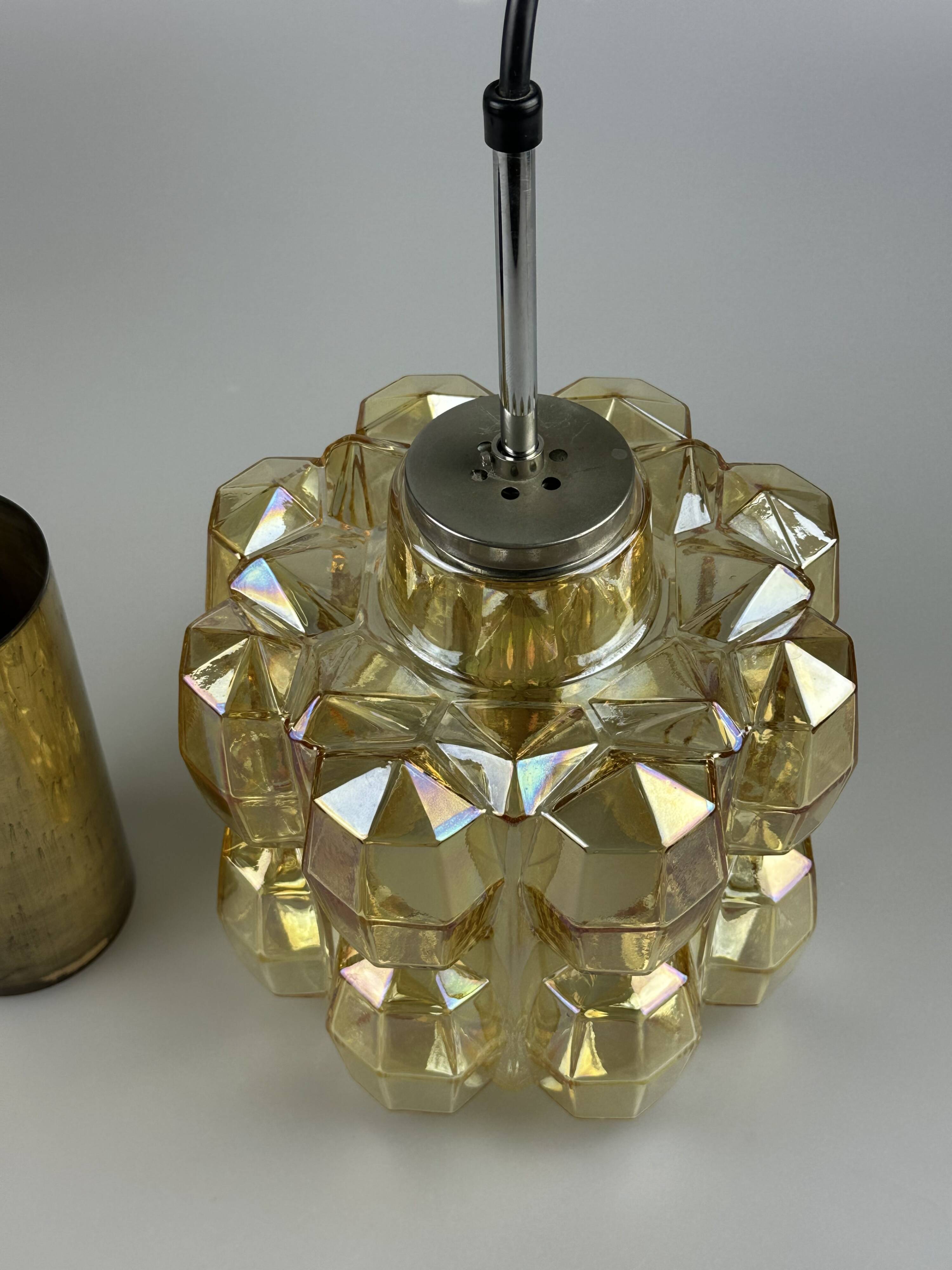 60er 70er Jahre Deckenlampe Glashütte Limburg Germany Glas & Messing Space