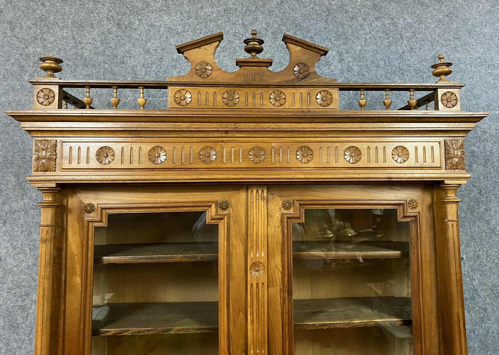 Renaissance library in solid walnut around 1850
