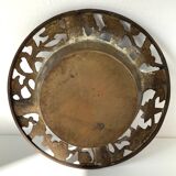 Vietnamese ashtray in openwork brass of plants (prunus, bamboo, orchid and pine) and enamelled metal
